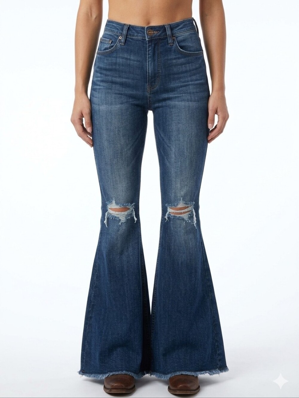 Shyanne Western Flare Bootcut Distressed Jeans 31W x 32L Denim Color Women's